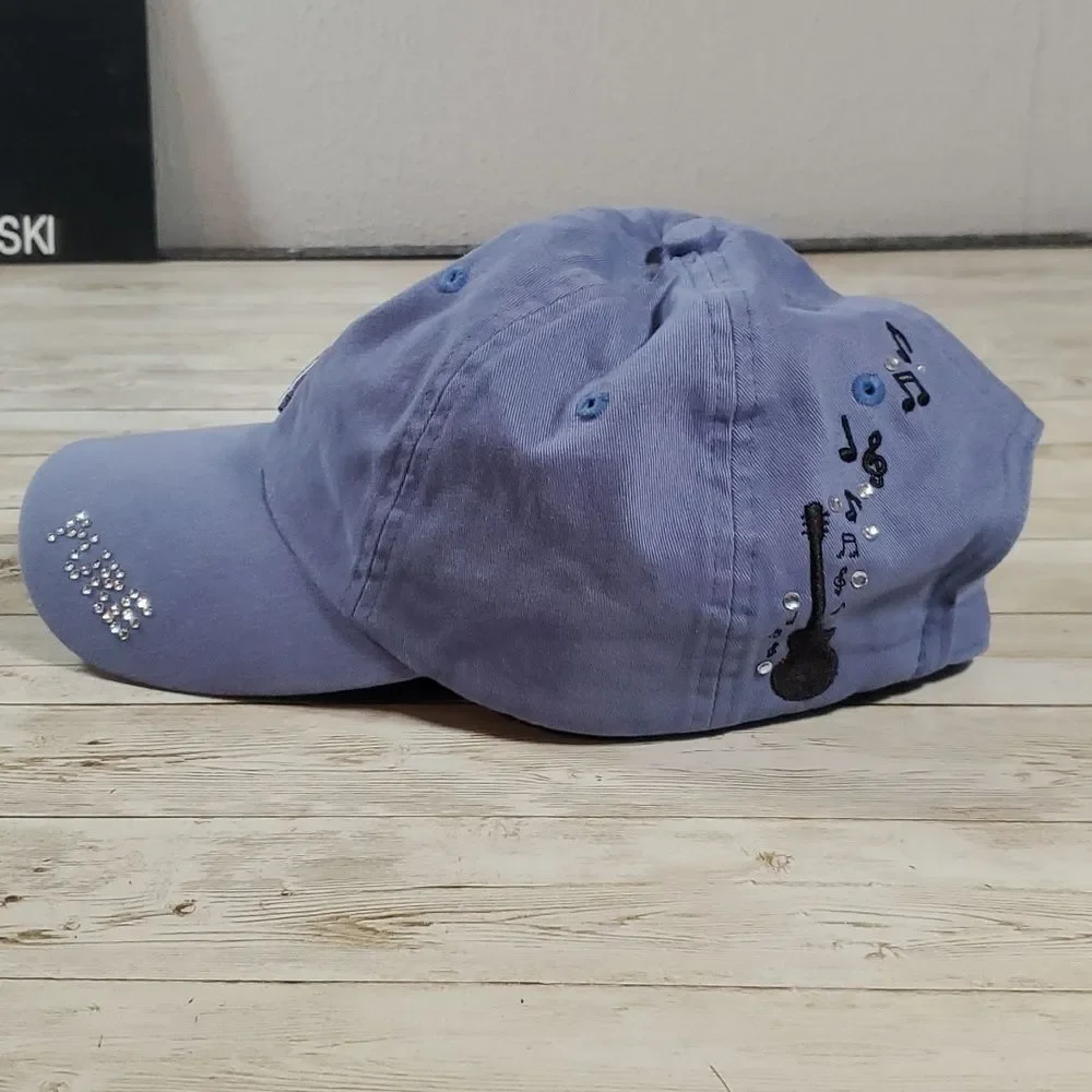 Gibson Pure Guitarists Baseball Cap‎ Hat Cornflower Blue w Crystals Bling Ladies